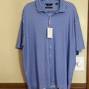 Hart Schaffner Marx Light Blue and Navy Short-Sleeve Button-Down Shirt
